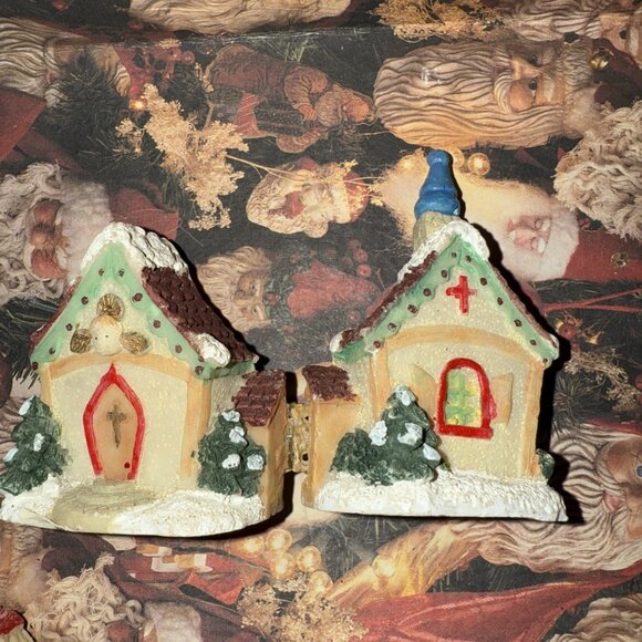 Vintage Christmas Village Houses Manger Building Wooden Ornaments Lot Of 4 Mini - Picture 16 of 16